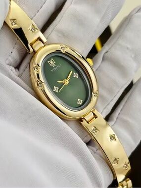 Anthropologie Gold-Tone Bracelet Watch with Emerald Green Dial